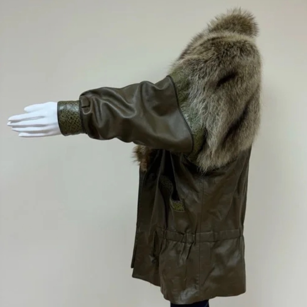Marvin Richards Genuine Leather Snake Print Fox Fur Collar Coat Jacket Sz S - Picture 4 of 16